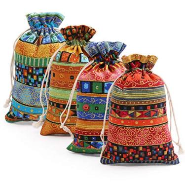 Imagem de SumDirect Saco de estopa de linho estilo étnico egípcio, 20 peças, sacos de presente com cordão, sacos de algodão doce reutilizáveis para lembrancinhas de festa de casamento