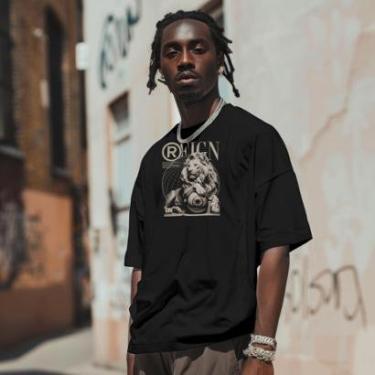 Imagem de Camiseta Casual Masculina Moderna Estilosa Leão Básica em Algodão Malha Ajustável do P ao G1-Masculino