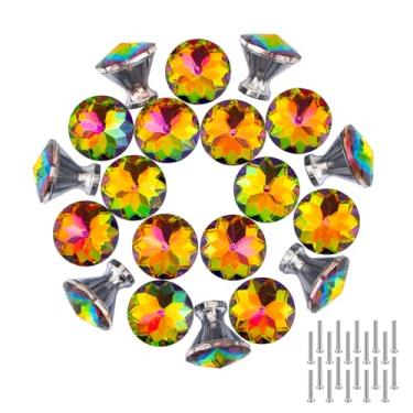 Imagem de Spriak Pacote com 20 maçanetas de gaveta, 30 mm de vidro de cristal colorido puxadores de armário em forma de diamante puxador de guarda-roupa com parafuso para cozinha, banheiro, escritório, planta