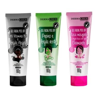 Imagem de Kit Gel Facial Peel Off Dermachem – Pepino Verde + Rosa Mosqueta + Pro Vitamina B5 e Argila Negra – Limpeza, Hidratação e Revitalização