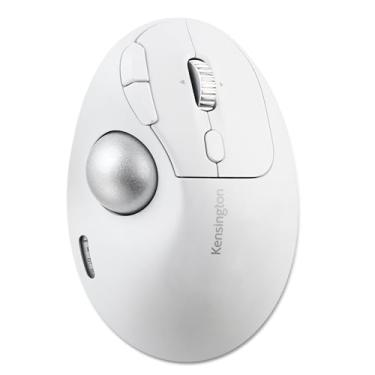 Imagem de Kensington TB550 Mouse Trackball sem fio, bateria recarregável, Bluetooth (LE) e conexões sem fio de 2,4 GHz, design ergonômico, roda de rolagem 4D, criptografia AES de 128 bits, branco-prata