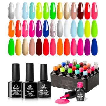 Imagem de beetles Gel Polish Conjunto de 20 cores de esmalte de gel de Halloween neon com 3 peças de base de gel top coat rosa choque laranja azul magenta limão verde cores imersão UV manicure arco-íris unhas