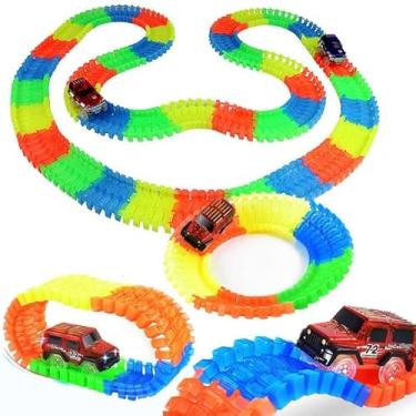 Imagem de Carrinho Infantil, Pista de Corrida Flexível, Carrinho Com Luzes no Farol, Trilha Maluca Para Montar, 56 Peças