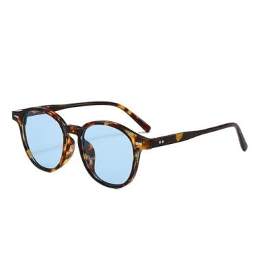 Imagem de Óculos de sol punk com rebites redondos, feminino, leopardo, UV400, transparente, lente oceano, masculino, para esportes ao ar livre, corrida e equitação, azul leopardo