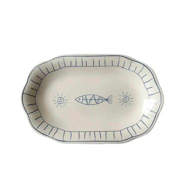 Imagem de Conjunto de utensílios de mesa japoneses criativos, tigela retrô de arroz Lamian Noodles - prato de peixe de 33 cm