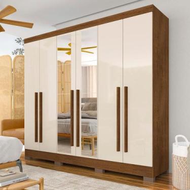 Imagem de Roupeiro Casal 6pts 2gav Com Espelho Ester Freijó/off - M.a - A Móveis