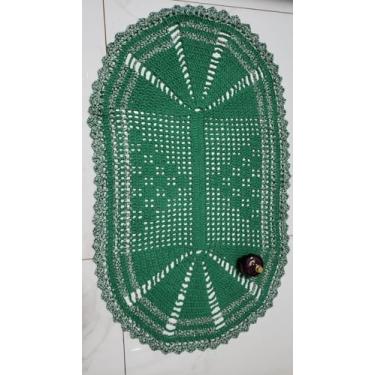 Imagem de Tapete Decorativo de Crochê Artesanal, Verde, Passadeira Retangular, 90x50cm, Feito à Mão, Estilo Clássico