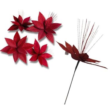 Imagem de Kit com 4 Flores Natalinas Aranjos com Glitter 30cm | Enfeite Luxuoso para Árvore de Natal, Guirlanda e Decoração Natalina | Poinsettia Brilhante para Decoração Festiva, e Festas de Final de Ano