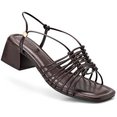 Imagem de Sandália Feminina Salto Bloco Baixo Bico Quadrado Tramado marrom36