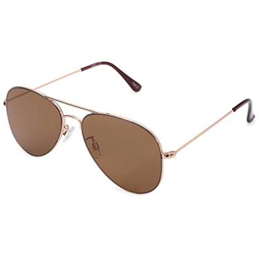 Imagem de Óculos de sol aviador para homens e mulheres, óculos escuros pequenos clássicos ao ar livre 100% proteção UV armação de metal, Marrom dourado brilhante, 55mm