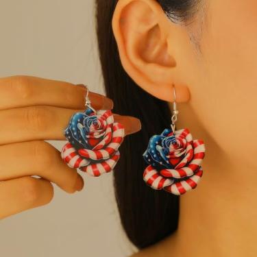 Imagem de Brincos patrióticos femininos de 4 de julho, vermelho, branco, azul, bandeira americana, brincos de acrílico para o Dia da Idependência dos EUA, Extra Large, Acrílico, Sem pedra preciosa