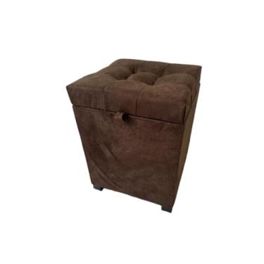 Imagem de Puff Baú Quadrado 1 Lugar Em Mdf Em Suede Puff Sala Banco Pufe Banquetas(Rodízio,Marrom)