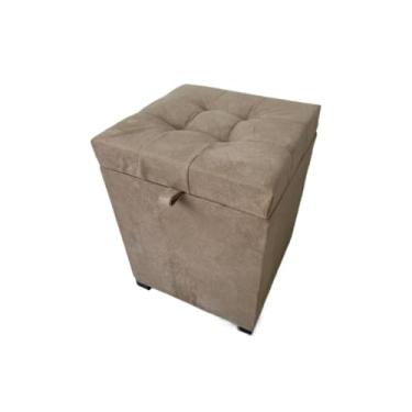 Imagem de Puff Baú Quadrado 1 Lugar Em Mdf Em Suede Puff Sala Banco Pufe Banquetas(Rodízio,Bege Claro)