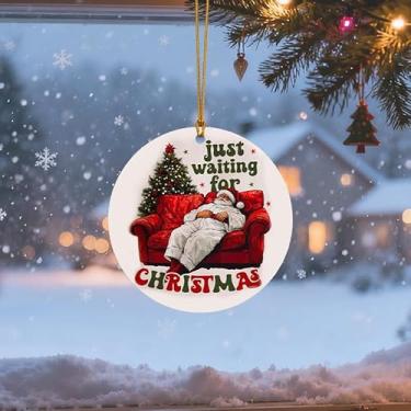 Imagem de 2 peças 2D enfeites de acrílico para pendurar exclusivos, pingente de árvore de Natal, presentes ideais para colegas de trabalho, chefe, empregada, enfeite de Natal (Papai Noel)