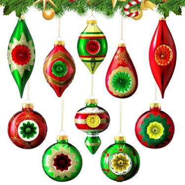 Imagem de Thyle 10 peças de enfeites de Natal vintage de vidro decorações antigas mini bolas retrô enfeites pendurados bola de bruxa decoração da amizade para decoração de árvore de Natal, presente de janela de