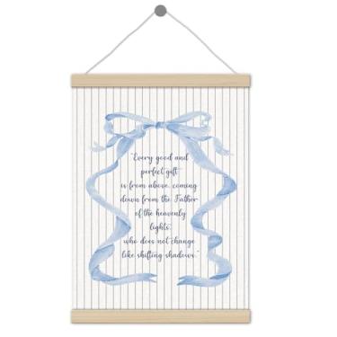 Imagem de Moldura para pôster cristão com laço preppy 30,5 x 40,6 cm, decoração de parede com versículo bíblico, laço de fita azul, decoração de parede cristã para quarto de meninas, dormitório, apartamento