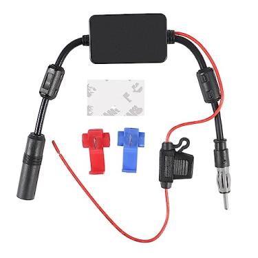 Imagem de Amplificador amplificador de sinal de antena de rádio FM estéreo universal para carro, fonte de alimentação de 12 V, adaptador de conector DIN para veículos, caminhões, SUV, carro, áudio, rádio