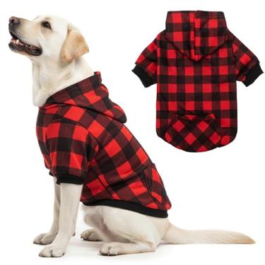 Imagem de PAWNISAW Moletom com capuz para cães, xadrez de Natal quente para cachorro com bolso para clima frio, roupas com capuz para animais de estimação de inverno, para cães pequenos, médios, grandes e GG