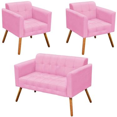 Imagem de Conjunto 2 Poltronas E 1 Namoradeira Pés Palito Suede Rosa