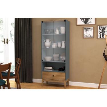 Imagem de Cristaleira Sala Jantar MB 1057 c/ 2 Portas de Vidro e 1 Gaveta Mel/Petroleo - Movelbento