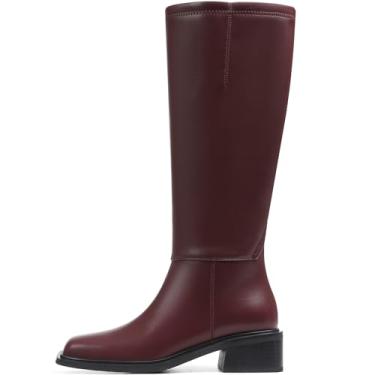 Imagem de Lovee Cosee Botas até o joelho femininas 2025 salto baixo bico quadrado botas planas com zíper lateral confortável sapatos de caminhada para outono inverno casual e escritório viagem viagem moda roupa