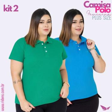 Imagem de Kit 2 Camisa Plus Size Gola Polo Feminina Tecido Premium e Ótimo Acaba