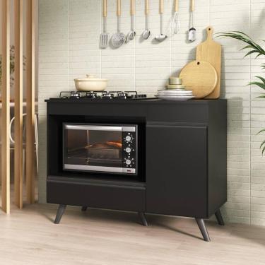 Imagem de Balcão Para Cooktop E Forno 105cm 1 Porta 1 Gaveta Veneza Multimóveis Mp2258 - Preto