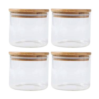 Imagem de Kit 4 Pote Hermético Com Tampa De Bambu 250 Ml Vidro