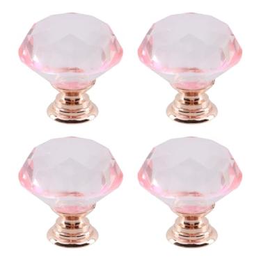 Imagem de Dahszhi 4 peças de diamante de topo plano 30 mm puxador de vidro de cristal puxadores de armário gavetas armário cômoda estante guarda-roupa, ouro rosa