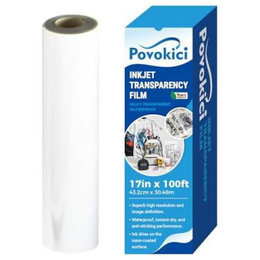 Imagem de POVOKICI 1 rolo de filme transparente de jato de tinta de 43 cm x 3 m para serigrafia à prova d'água para fabricação de placas de jato de tinta leitosas