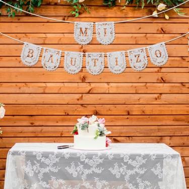 Imagem de Banner Mi Bautizo - Banner God Bless, Mi Primera Comuniòn Decor, Placa de Primeira Comunhão, Batismo Batismo Decorações de Festa de Chá de Bebê Prata