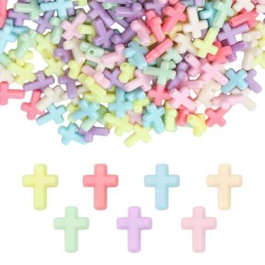 Imagem de anpiwshjo Contas de cruz para pulseiras, contas de acrílico para artesanato, presentes cristãos, pulseira de amizade, berloques de cruz para fazer joias, crucifixo para confecção de rosários, One size
