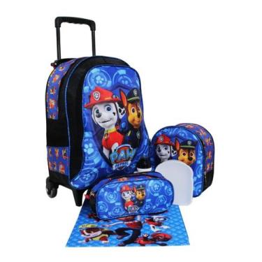 Imagem de Kit Mochila Patrulha Canina Infantil Masculina Rodinhas Aula - Outras 
