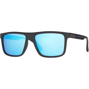 Imagem de Óculos de Sol Masculino Polarizado Proteção UV 400 Formato Quadrado Armação Preto Fosco Lente Azul Espelhada Esportivo Casual Dirigir Village Heaven 6286