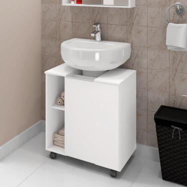 Imagem de Gabinete Para Banheiro Lisboa Com Porta E 6 Nichos Branco