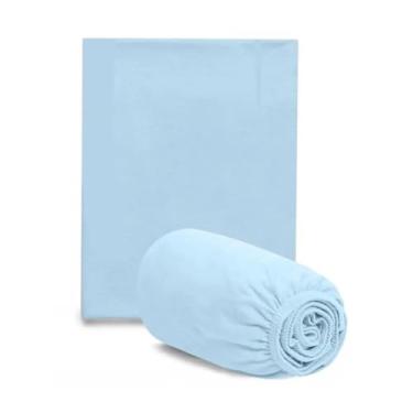 Imagem de Lençol de Berço Americano Para Bebê, em Malha 100% Algodão, com Elástico, Hipoalergênico, 160x98x12cm, Disponível em Kit 3 Peças ou Avulso (Azul Bebê, 1 Lençol)