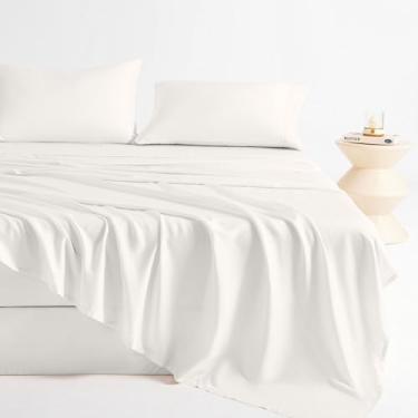 Imagem de LONAVA Jogo de cama 100% viscose derivado de bambu, branco, 4 peças de cama macio refrescante com bolso profundo de até 40,6 cm, macio, sedoso e respirável, lençóis de cama respiráveis