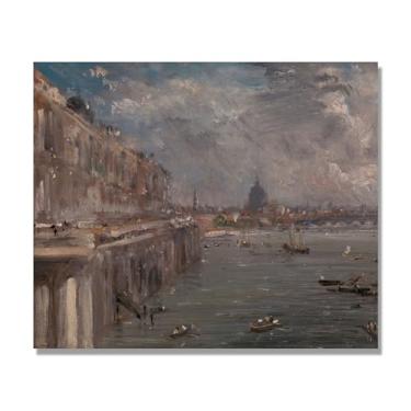 Imagem de NHLDZYH Arte de parede John Constable, (Somerset House Terrace), pôster de pinturas famosas, decoração de parede com impressão de imagem retrô romantismo. Apenas tela 60 x 72 cm - 23,6 x 28,3 pol