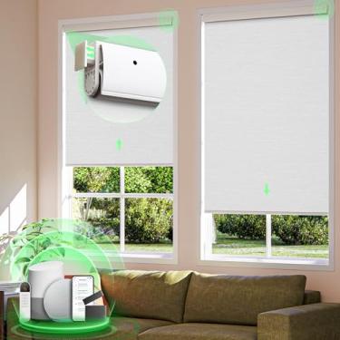Imagem de Persianas motorizadas com controle remoto, sem perfuração, persianas inteligentes 100% blackout, compatível com Alexa, Google, persianas automáticas para Windows, 81 cm L x 182 cm A