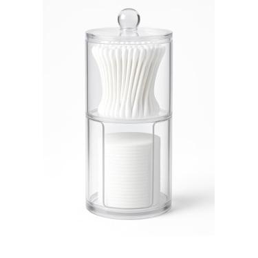 Imagem de Porta Algodão e Cotonete com Tampa Transparente – Organizador de Banheiro em Plástico Tipo Acrílico, Elegante e Resistente