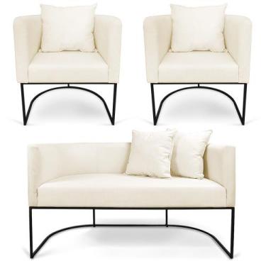 Imagem de Kit 01 Namoradeira 02 Lugares e 02 Poltronas Paola Linho Areia A27 Bas