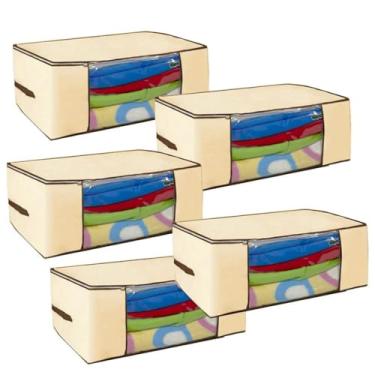 Imagem de Caixa Organizadora de guarda roupa/Edredom/lençol/sapatos/coberta 45x45x20cm (Kit com 5 Creme)