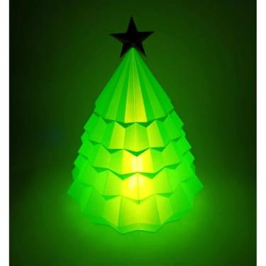 Imagem de Luminária Decorativa Árvore de Natal, PLA Verde, 20cm de Altura, Estrela Dourada, com Suporte para Vela LED, Decoração Natalina