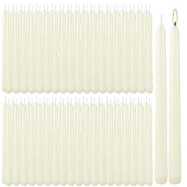 Imagem de YOROXRG Pacote com 100 velas cônicas marfim, tempo de queima de 7 a 8 horas, sem cheiro, sem fumaça e sem gotejamento, conjunto de velas de jantar de 1,75 x 25 cm para castiçais domésticos, casamentos