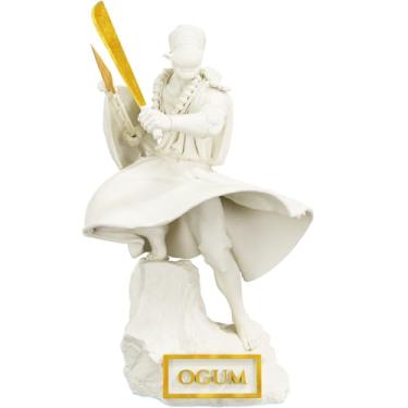 Imagem de Estátua Ogum Umbanda Candomblé - Orixá Guerreiro - Versão 4 (Cor Mármore Dourado)