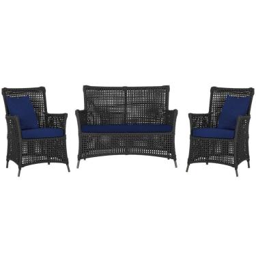 Imagem de Jogo Sofá E 2 Poltronas Igapó Alumínio Marrom E10 Trama Preto