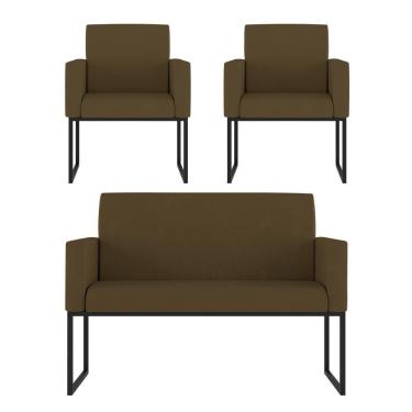 Imagem de Kit Sofá 2 Lugares + 2 Poltronas Para Recepção Sala Balaqui Cor:marrom Marrom