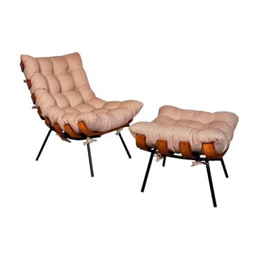 Imagem de Poltrona Costela Com Puff Tecido Linho Bege