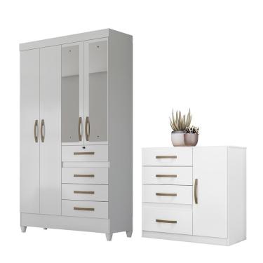 Imagem de Conjunto Guarda Roupa Com Espelho E Cômoda Seicheles Branco Rosa Azul Lilás