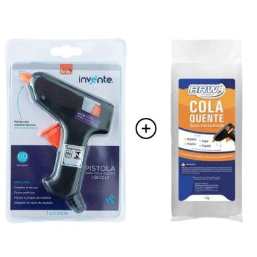 Imagem de Kit Pistola Cola Quente Fina Pequena 10w + Bastão Fino 1kg Brw